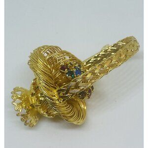 Gold Tone Wire Multi Color Rhinestone  3D Basket Brooch Pin By  Direction One